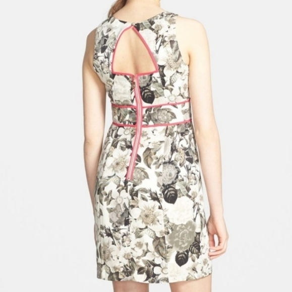 Floral Ivory/Cream, Black, Grey w/ hot pink trim tailored dress - Picture 12 of 13
